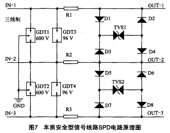 本質(zhì)安全型信號(hào)線(xiàn)路SPD電路原理圖 本質(zhì)安全型信號(hào)線(xiàn)路SPD電路原理圖