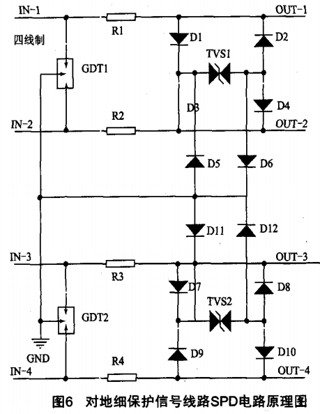 對(duì)地細(xì)保護(hù)信號(hào)線(xiàn)路SPD電路原理圖 對(duì)地細(xì)保護(hù)信號(hào)線(xiàn)路SPD電路原理圖